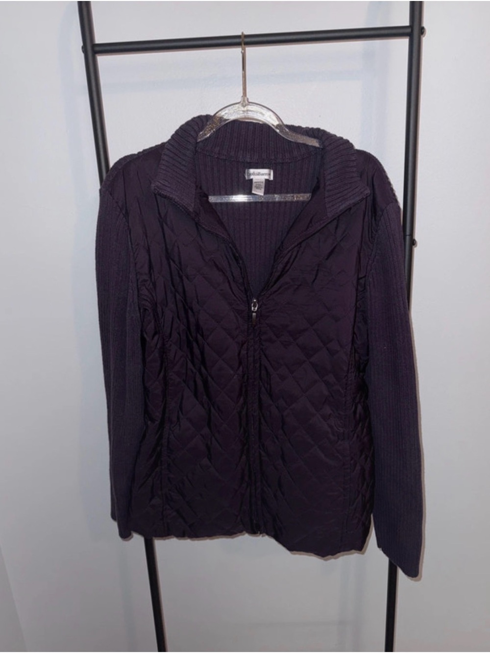 croft & barrow Quilted Front Knit-Sleeve Jacket in Deep Plum